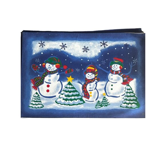 70" Round Celebrate The Season Frosty Friends Snowman Tablecloth and 8 placemats - Picture 4 of 4